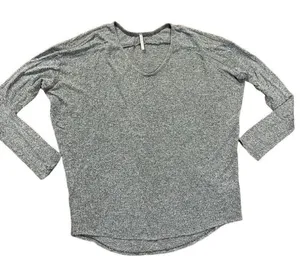 Lulu’s Basic Heathered Gray relaxed fit Knit Blouse Long Sleeve V‎ Neck Hi Lo sz thumbnail 1
