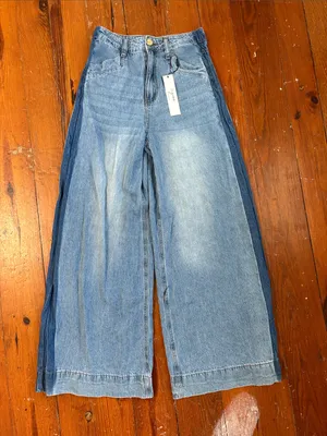 NWT Vigoss Wide Leg Two-Tone Light Blue Women’s Jeans size 5 27 thumbnail 1