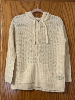 Culture Couture Cream Knit Zip-Up Hooded Sweater - NWT - Size XS (oversized) thumbnail 1
