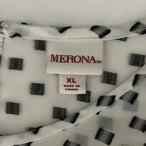 Merona Womens XL White Black Geometric Dot Babydoll Blouse Balloon Sleeve Cottagecore thumbnail 7