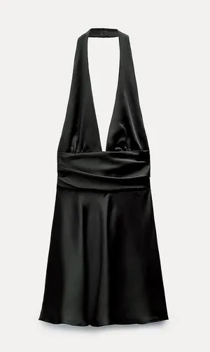Zara little black dress mini halter flowy tied bow open back evening party cocktail thumbnail 18