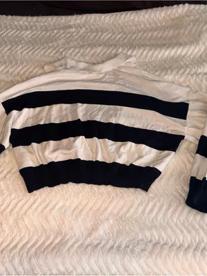 Garage Cream and Navy Striped Cropped Sweater thumbnail 3