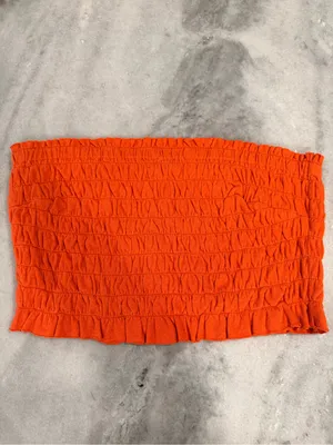 NWOT Free People Beach Size L Orange Smocked Linen Blend Strapless Tube Top thumbnail 4