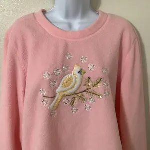 Pink‎ Novelty Wearable Art Kitsch Bird Sequin Embroidered Cozycore Sweatshirt L thumbnail 2