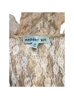 Madden Girl Sheer Lace Long Sleeve Top Brown Y2K Boho Floral Blouse Size M thumbnail 3