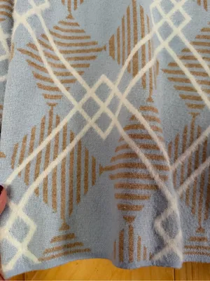 Rachel Zoe Blue & Tan Diamond Pattern Mock Neck Sweater Large thumbnail 6