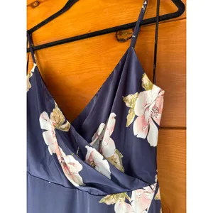 NWT Lulus Radiant Occasion Navy Blue Floral Satin A-Line Maxi Dress Cruise Sz M thumbnail 6