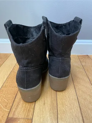 Merona Black Suede Ankle Booties with Low Block Heel thumbnail 4