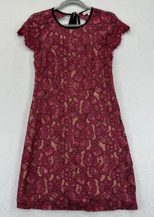 WAYF Aubergine Lace Dress Floral Cap‎ Sleeve Lined Party Cocktail Small thumbnail 1