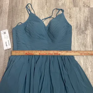 Azazie Jeanna Bridesmaid Dress Bermuda Blue Chiffon Pleated Strappy Back A8 NEW thumbnail 7