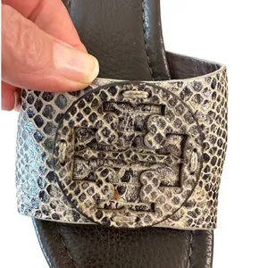 Tory Burch Robinson Snake Embossed Wedge Slides Sandals Sz‎ 7.5 Dust Bag thumbnail 11