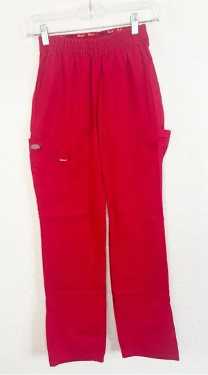 Dickies Medical Scrub Pants XXS Red Elastic Waist Cargo‎ Utility Trousers 86106 thumbnail 1