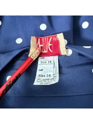 Vintage 80s Katie MFG Navy Blue White Polka Dot Midi Dress Size 16 Rockabilly thumbnail 10