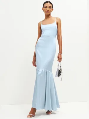 Reformation Nasha Satin Dress in Mineral Blue Maxi Formal Gown NWT Size 4 thumbnail 12