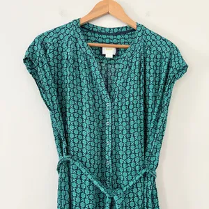 Maeve Geoscope Jumpsuit Small Green Blue Boho Graphic Print Button Front Belted thumbnail 5