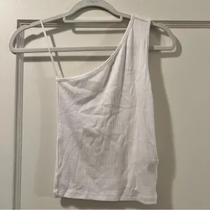 Madewell Brightside Rib One-Shoulder Tank in Eyelet white Size XSmall NWT thumbnail 4