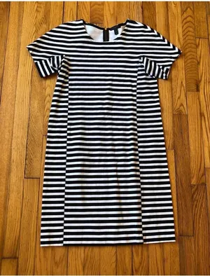 J. Crew NWOT Women's Short Sleeve Black White Striped Cotton Tunic Dress Size S thumbnail 1