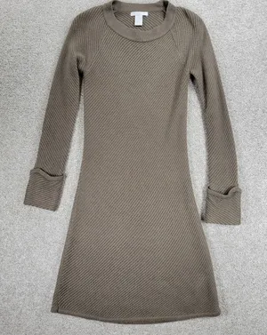 Design History Sweater Dress Womens L Brown Rib Angle Knit Pull On Midi Casual thumbnail 1