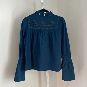 Free People Another Eternity Navy Blouse w Embroidered Crochet Details Size XS thumbnail 2