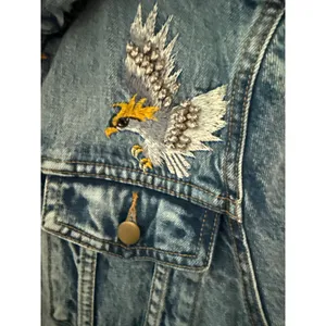PAM & GELA Statement Denim Embroidered Jacket with Rhinestone Eagles‎ Size Small thumbnail 7