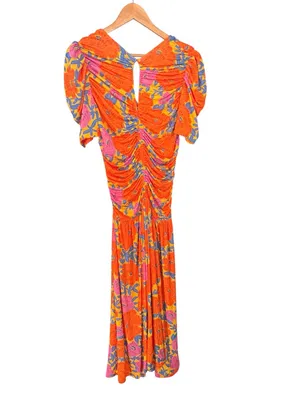 ANTHROPOLOGIE Farm Rio Short Sleeve Ruched Midi Dress Tropical Floral Size M NEW thumbnail 8