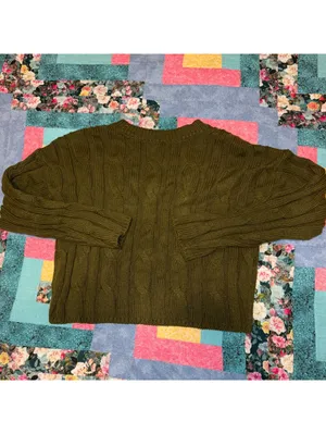 Madewell $98 Cozy Olive Green Cable Knit V-Neck Crop Sweater Woman’s S Outdoor thumbnail 3
