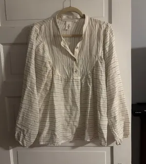 Light Striped Peasant Blouse in Cream and Black thumbnail 1