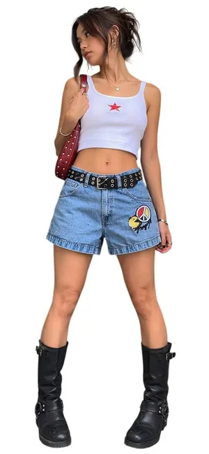 Fingercroxx Vintage Denim Jorts – Peace Patch Pac-Man Graphic – Waist 30 thumbnail 1