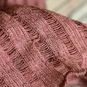 By Anthropologie Women’s Size XL Rose Pink Sheer Stripe Long Sleeve Cropped Top thumbnail 8