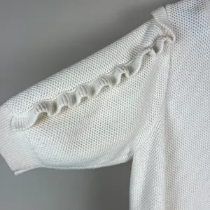 Ann Taylor Cardigan Sweater Womens XL Ivory 3/4 Ruffle Sleeve Button Chunky Knit thumbnail 4