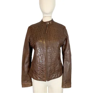 Burns 1876 Leather Embossed Zip Up Jacket Brown Size Small thumbnail 2