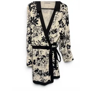 Abercrombie & Fitch Womens Black Cream Floral Wrap Mini Dress Long‎ Sleeve thumbnail 3