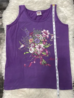 Purple Floral Hummingbird Graphic Sleeveless Tank Boho Grannycore Garden Cottage thumbnail 5