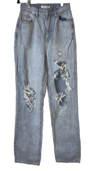 PacSun Women 25 90's Boyfriend Jeans Light Wash Thrashed Ripped High Rise Grunge thumbnail 1