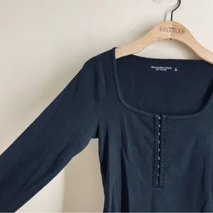 Abercrombie & Fitch Rib Hook Front Bodysuit Black Long Sleeve S Square Neck thumbnail 6