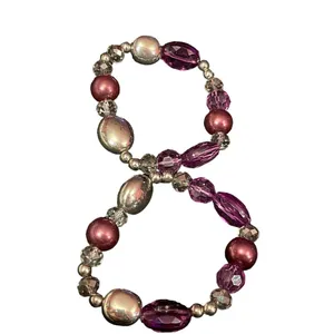 Elegant Purple and Gold Beaded Stretch Bracelets Set Boho Chic Jewelry‎ R-38 thumbnail 2
