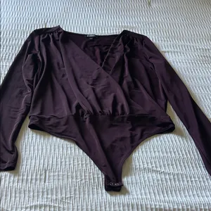 Express Deep Purple Wrap Bodysuit thumbnail 1