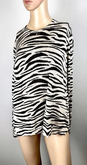 Crew Neck Lightweight Zebra‎ Print Sweater Sz S Side Zippers thumbnail 1