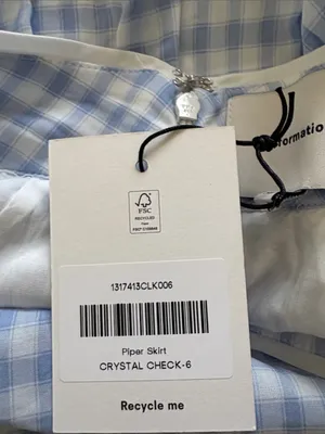 Reformation Piper Skirt Mini Crystal Check Blue White Plaid size 6 NWT thumbnail 8