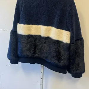 Sage Collective Faux Fur Sherpa Bomber Jacket Navy Colorblock XL Fall Winter thumbnail 7