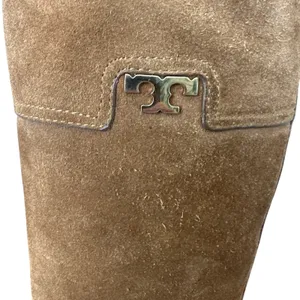 Tory Burch Wembley Suede Riding Boots Tan Tobacco Brown Gold Logo Size 8 thumbnail 10