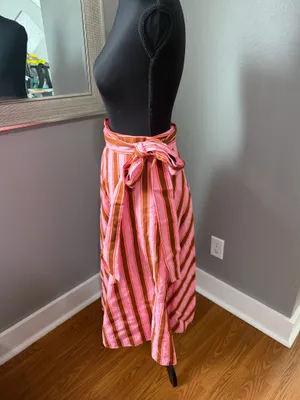 NWOT Kate Spade Linen Blend Striped Bow Old Money Coquette Tie Midi Skirt 2. thumbnail 3