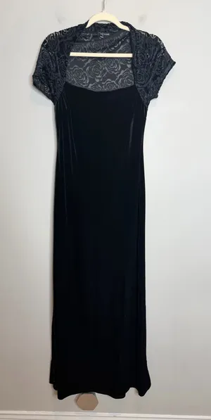 Vintage 90s My Michelle Black Velvet Rose Burnout Maxi Dress M Whimsigoth Goth thumbnail 1