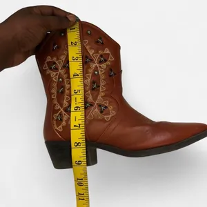 Brown western cowboy cowgirl ankle Chelsea pointy toe boots faux leather western concert festival indie boho country chic grunge vibe silver tone stud Size US 6 thumbnail 5