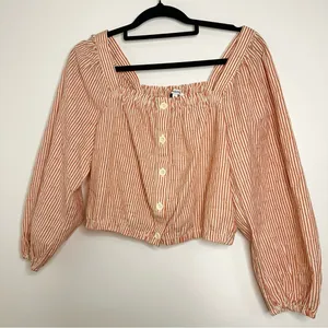 Madewell Puff-Sleeve Button-Front Crop Top in Embroidered Stripe XS thumbnail 4
