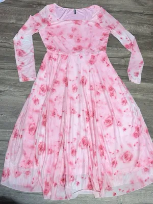 Blush Pink Floral Long-Sleeve Midi Dress with Square Neck Size L thumbnail 2