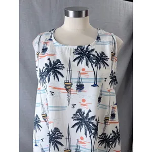 Fairhope Palm Tree‎ Sailboat Print Sleeveless Maxi Dress Pockets L Summer Resort thumbnail 2