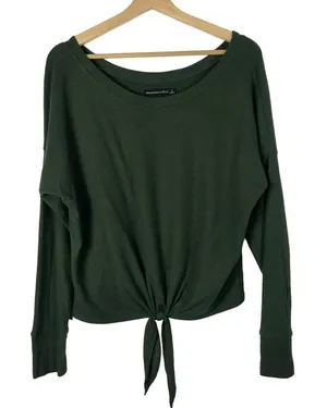 Abercrombie & Fitch‎ Hunter Green Tie Front Pullover Sweater L thumbnail 1