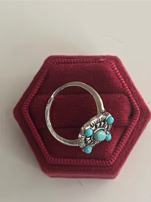 Bohemian Style Stainless Steel Silver Faux Turquoise Ring Size 8 NWT thumbnail 3