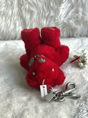 Rare Coach Red Shearline Bear Keychain with Silver Metal Hardware thumbnail 7
